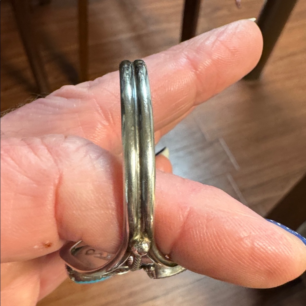 Jane Popovich Vintage Native American Sterling, Turquoise, Coral Cuff Bracelet - Picture 9 of 15